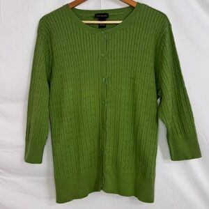 Lane Bryant Medium Green Cable Knit Cardigan Sweater in Size 22/24